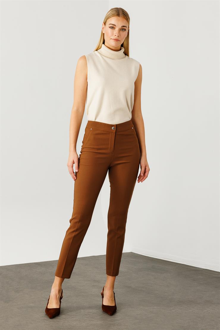 Modailgi  Yan Cep Dar Paça Pantolon Taba