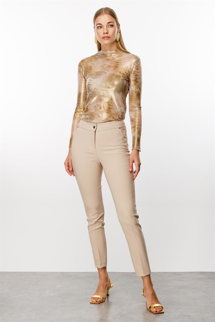 Modailgi  Yan Cep Dar Paça Pantolon Taş