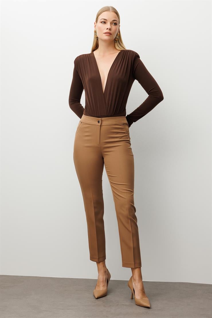 Modailgi  Yan Cep Dar Paça Pantolon Vizon