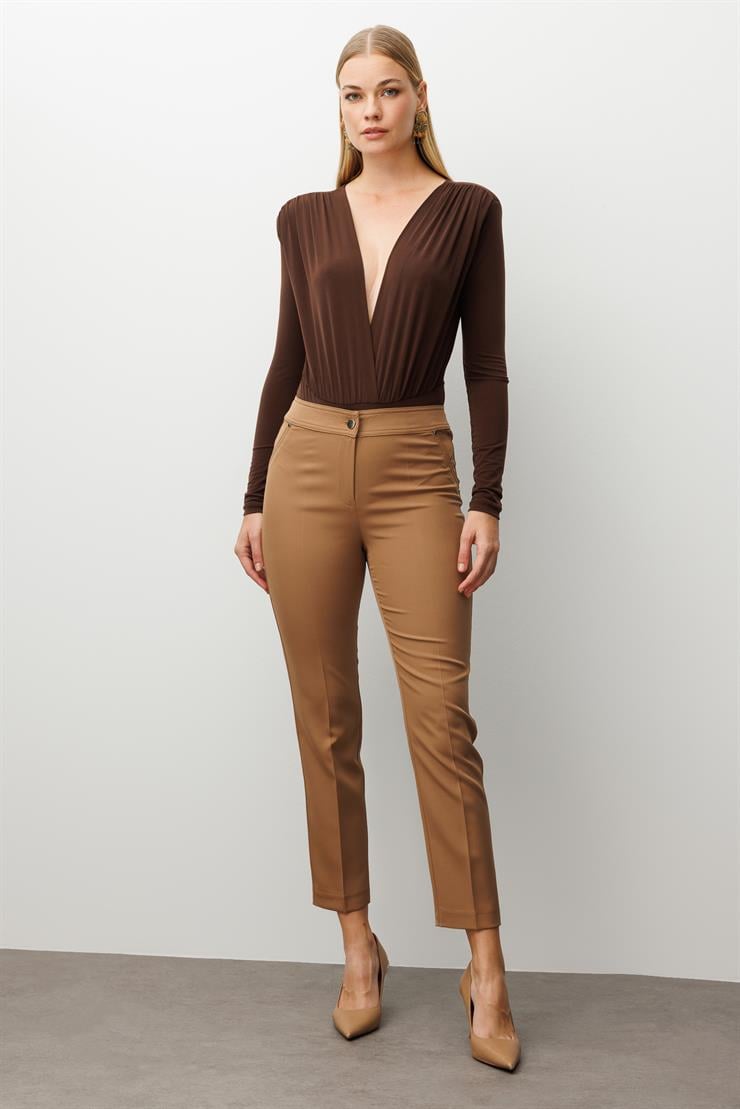 Modailgi  Yan Cep Dar Paça Pantolon Vizon