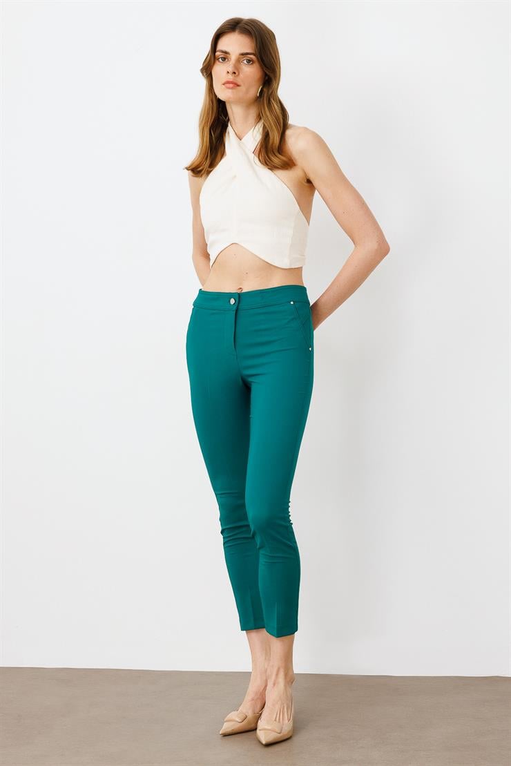 Modailgi  Yan Cep Dar Paça Pantolon Zümrüt