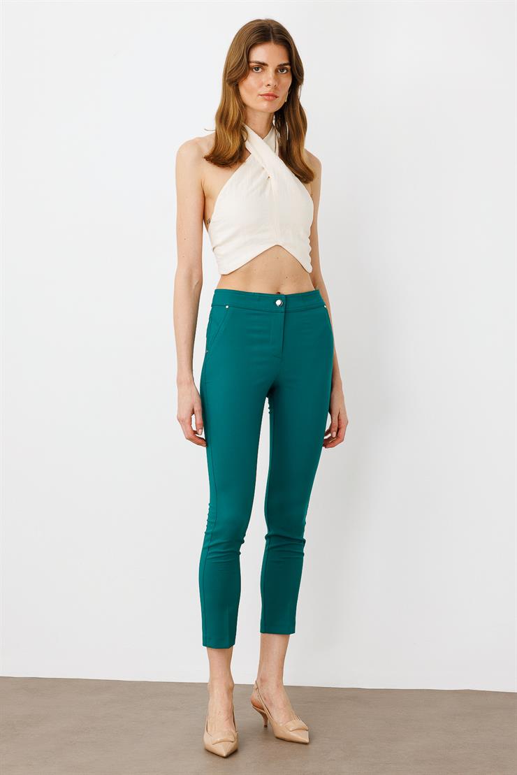 Modailgi  Yan Cep Dar Paça Pantolon Zümrüt
