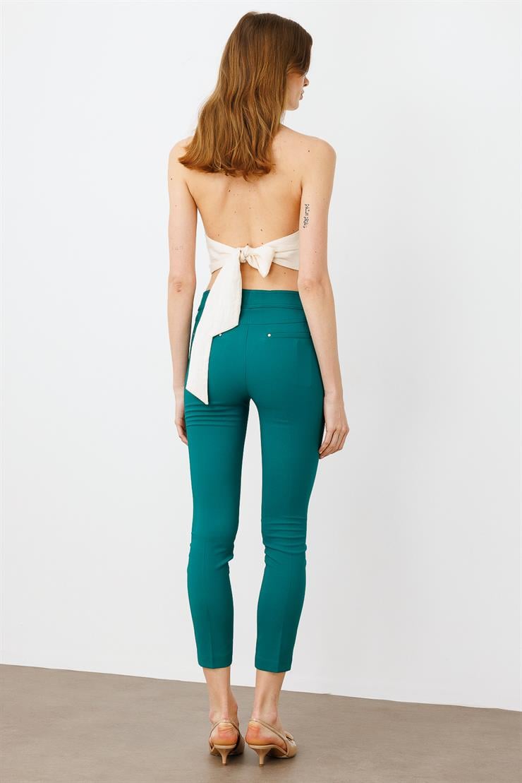 Modailgi  Yan Cep Dar Paça Pantolon Zümrüt