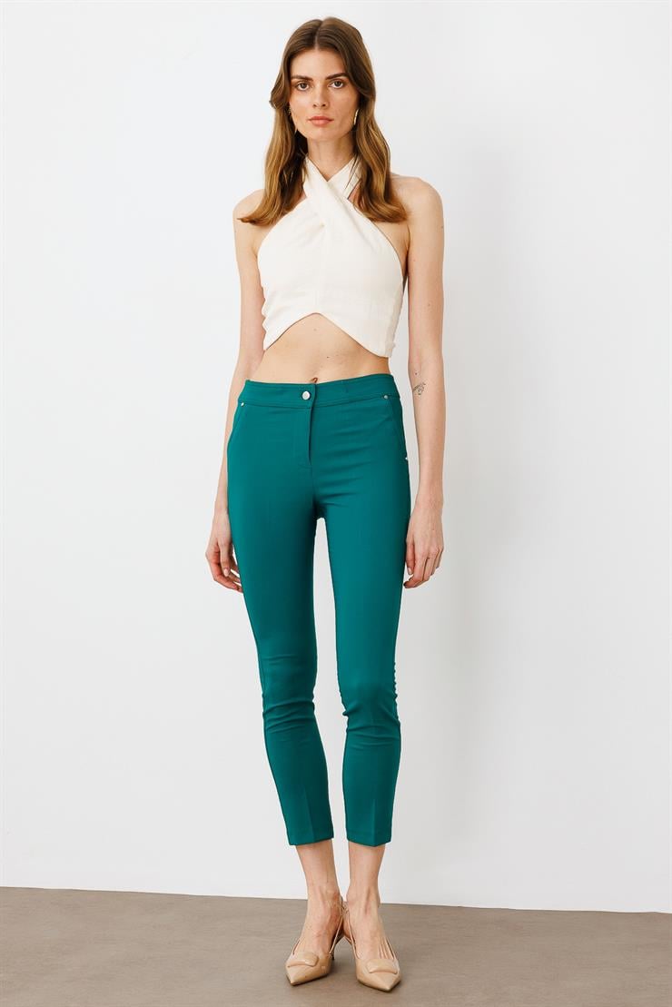 Modailgi  Yan Cep Dar Paça Pantolon Zümrüt