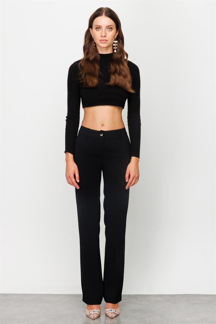 Modailgi  Yan Cep Nervürlü Takım Pantolon Siyah