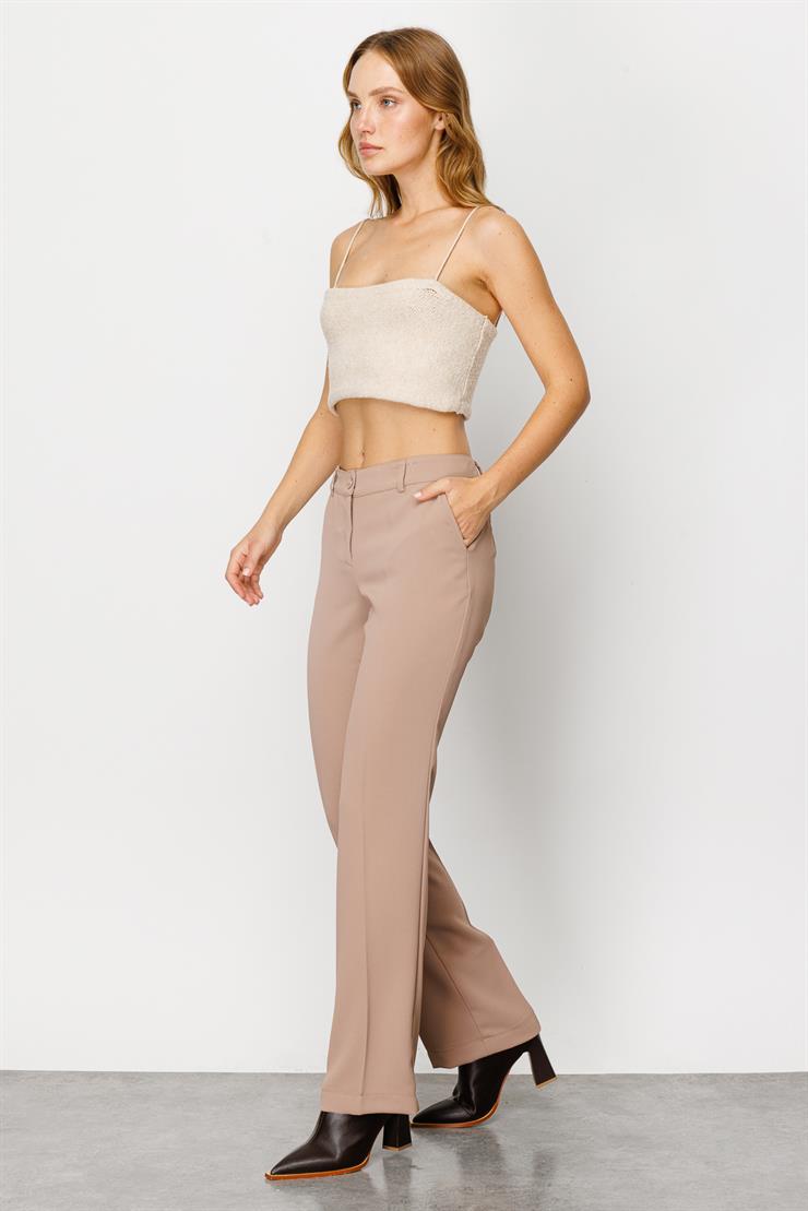 Modailgi  Yan Cep Nervürlü Takım Pantolon Camel