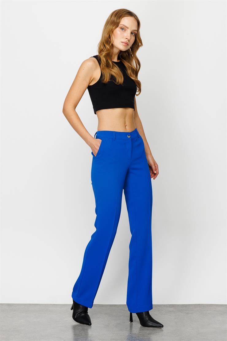 Modailgi  Yan Cep Nervürlü Takım Pantolon Saks