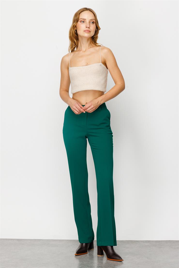 Modailgi  Yan Cep Nervürlü Takım Pantolon Zümrüt