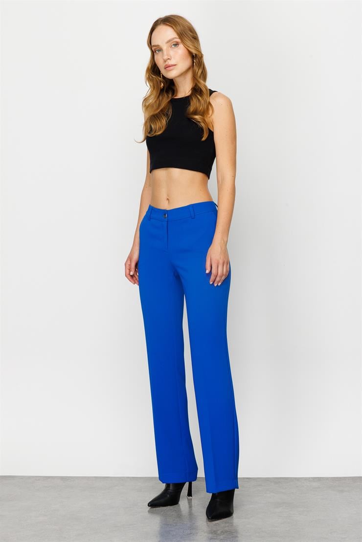 Modailgi  Yan Cep Nervürlü Takım Pantolon Saks