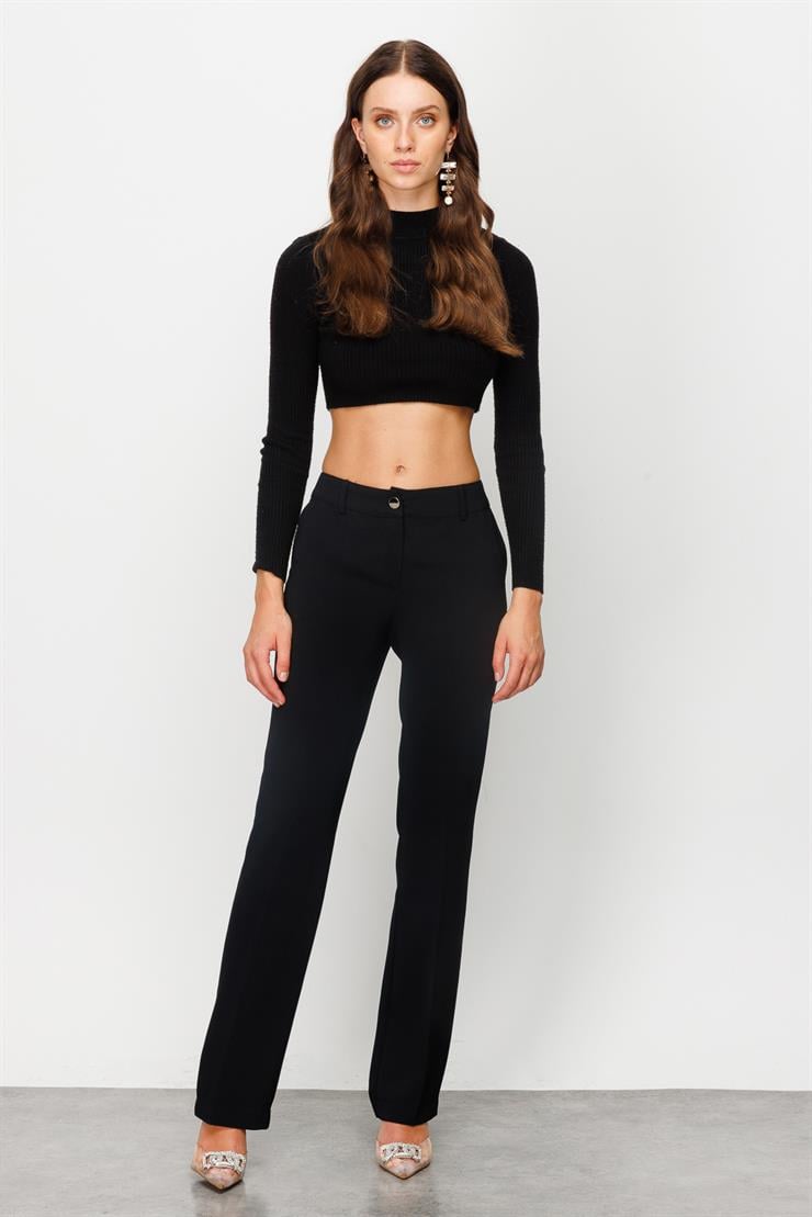 Modailgi  Yan Cep Nervürlü Takım Pantolon Siyah