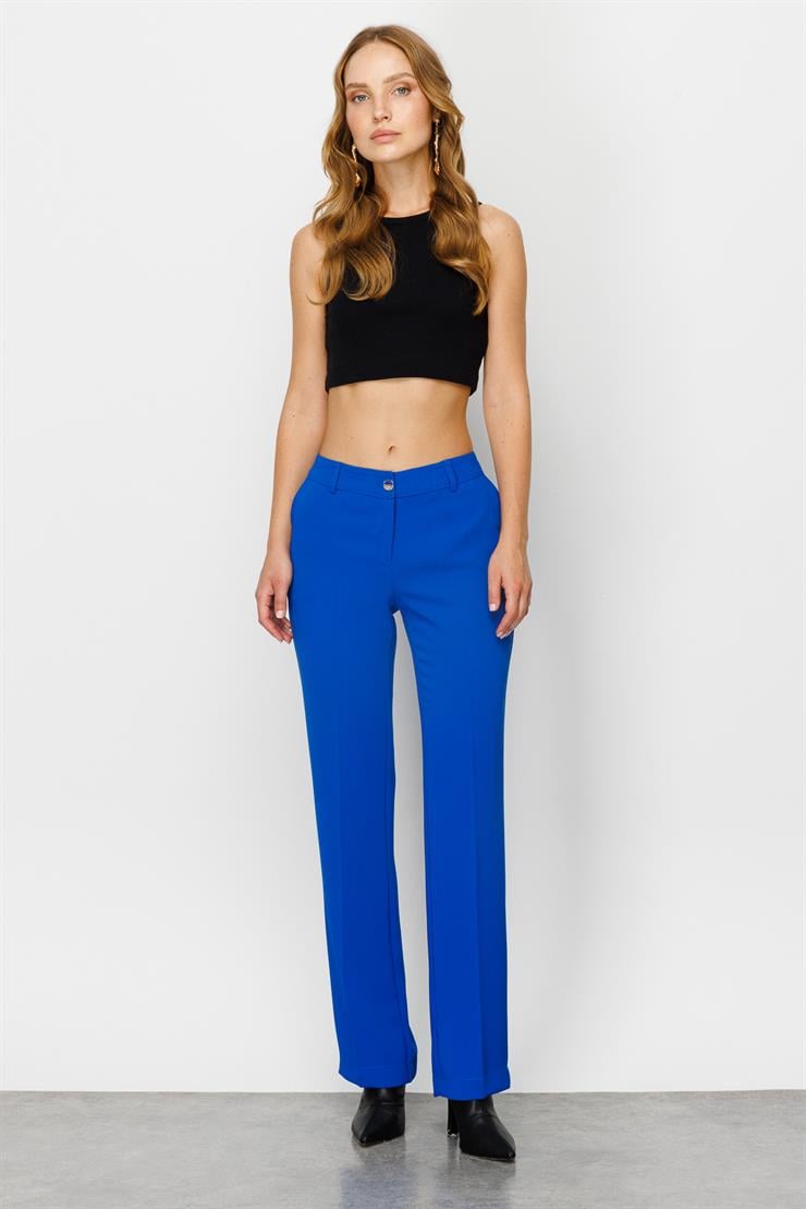 Modailgi  Yan Cep Nervürlü Takım Pantolon Saks