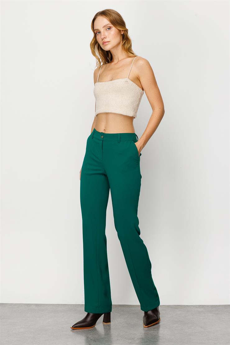 Modailgi  Yan Cep Nervürlü Takım Pantolon Zümrüt