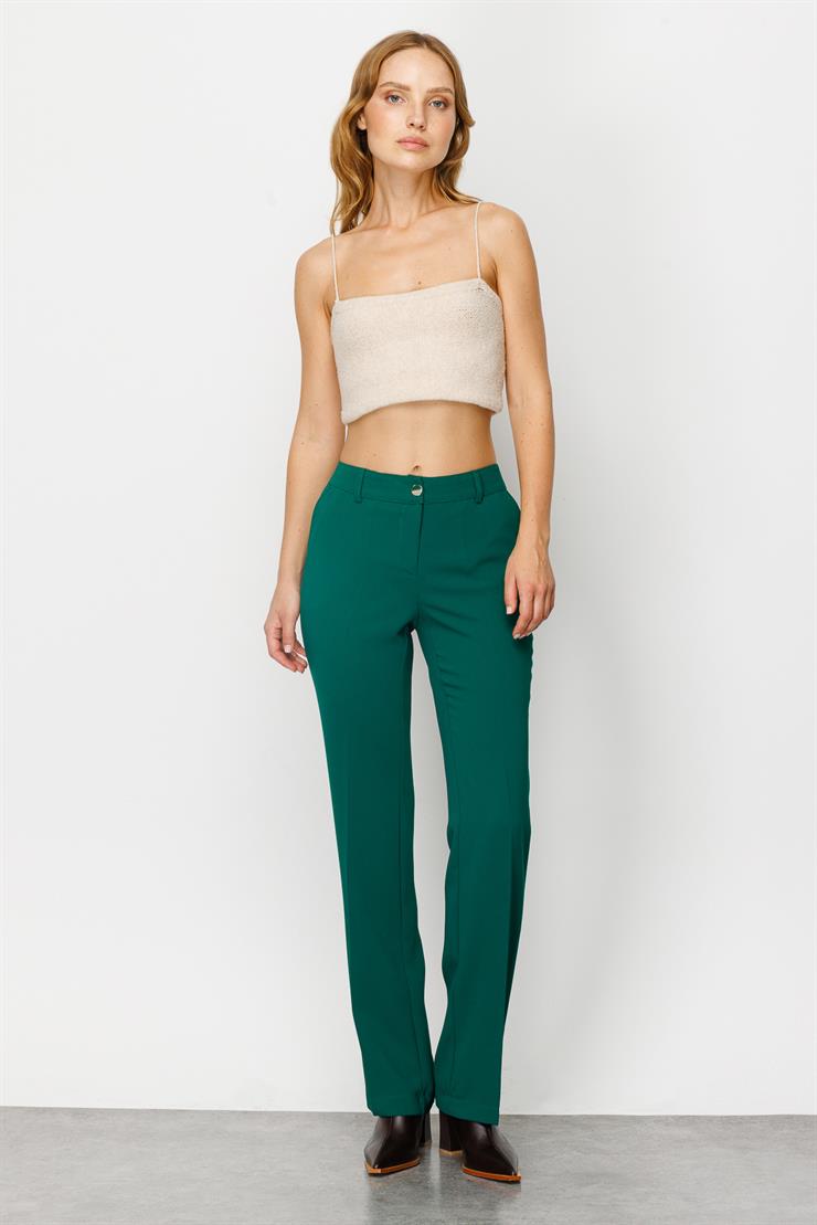 Modailgi  Yan Cep Nervürlü Takım Pantolon Zümrüt