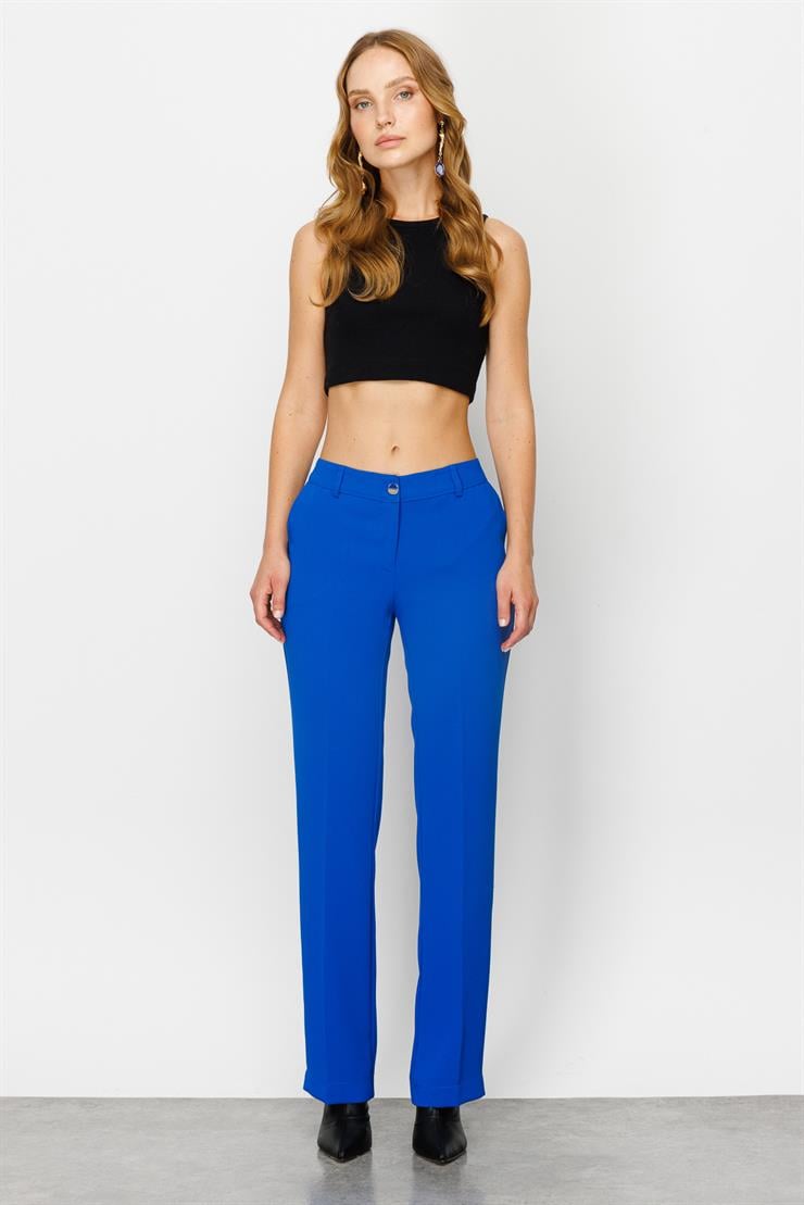 Modailgi  Yan Cep Nervürlü Takım Pantolon Saks