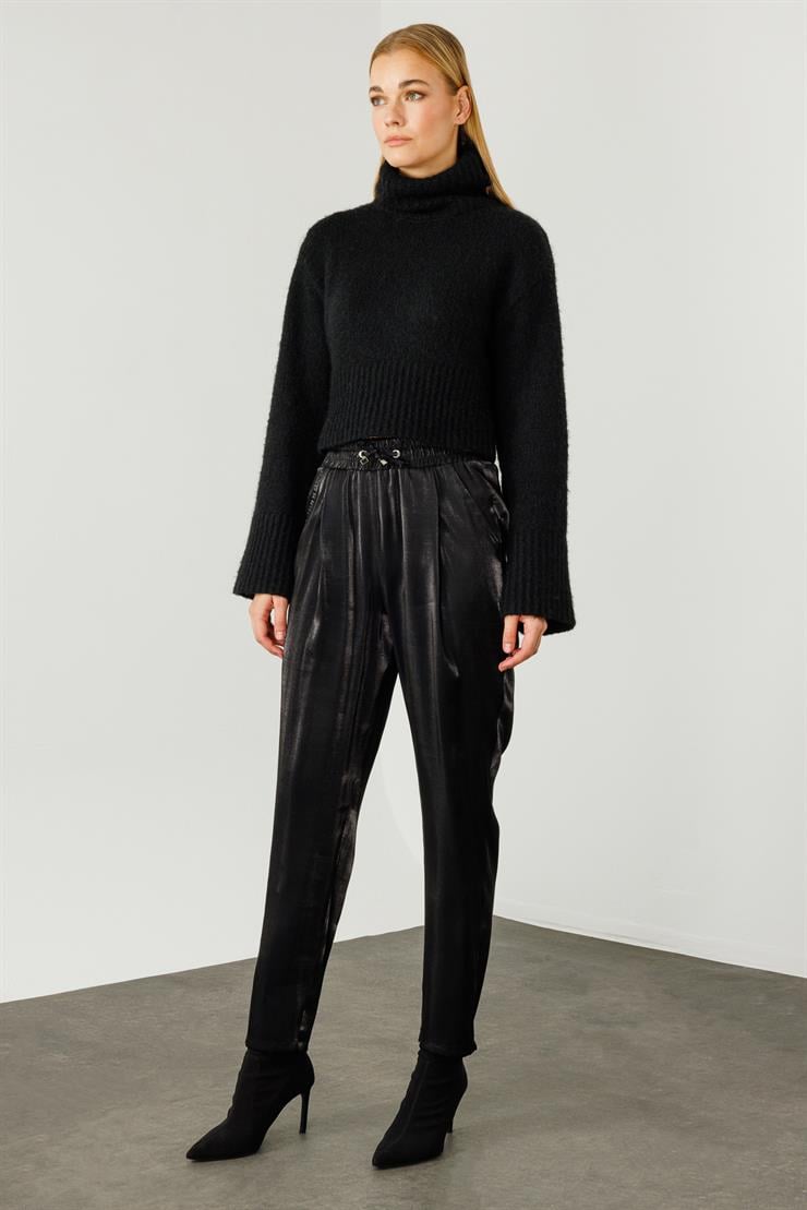 Modailgi  Yandan Cepli Beli Lastikli Bağcıklı Pantolon - 1569 Siyah