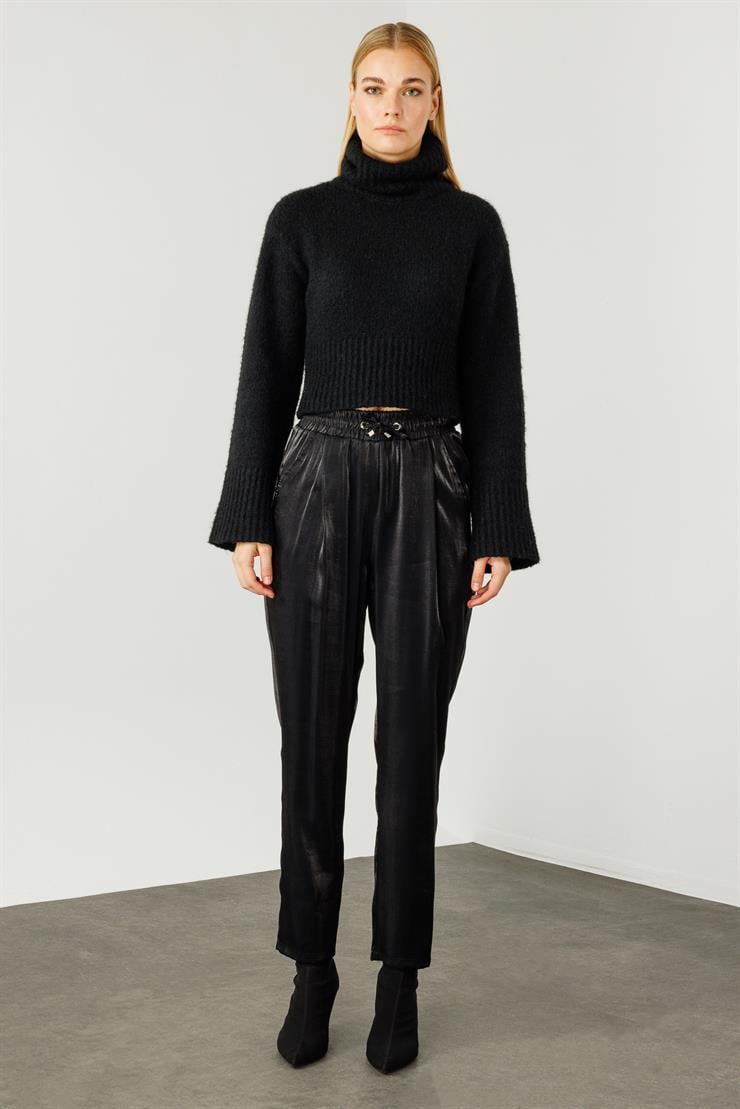 Modailgi  Yandan Cepli Beli Lastikli Bağcıklı Pantolon - 1569 Siyah