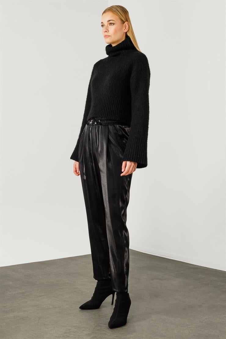 Modailgi  Yandan Cepli Beli Lastikli Bağcıklı Pantolon - 1569 Siyah