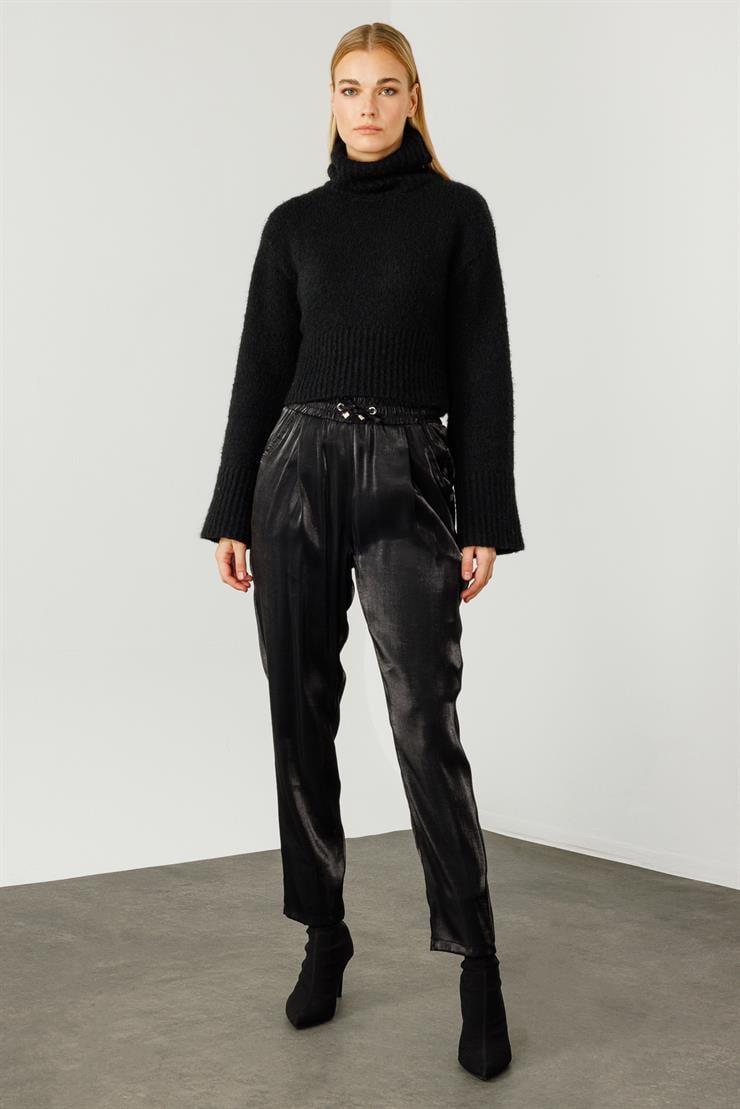 Modailgi  Yandan Cepli Beli Lastikli Bağcıklı Pantolon - 1569 Siyah