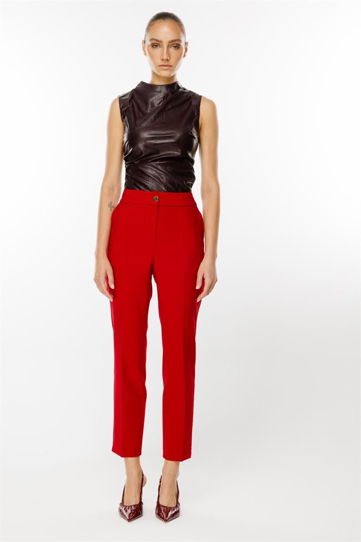 Modailgi  Yandan Cepli Boru Paça Pantolon - 7056 Kırmızı