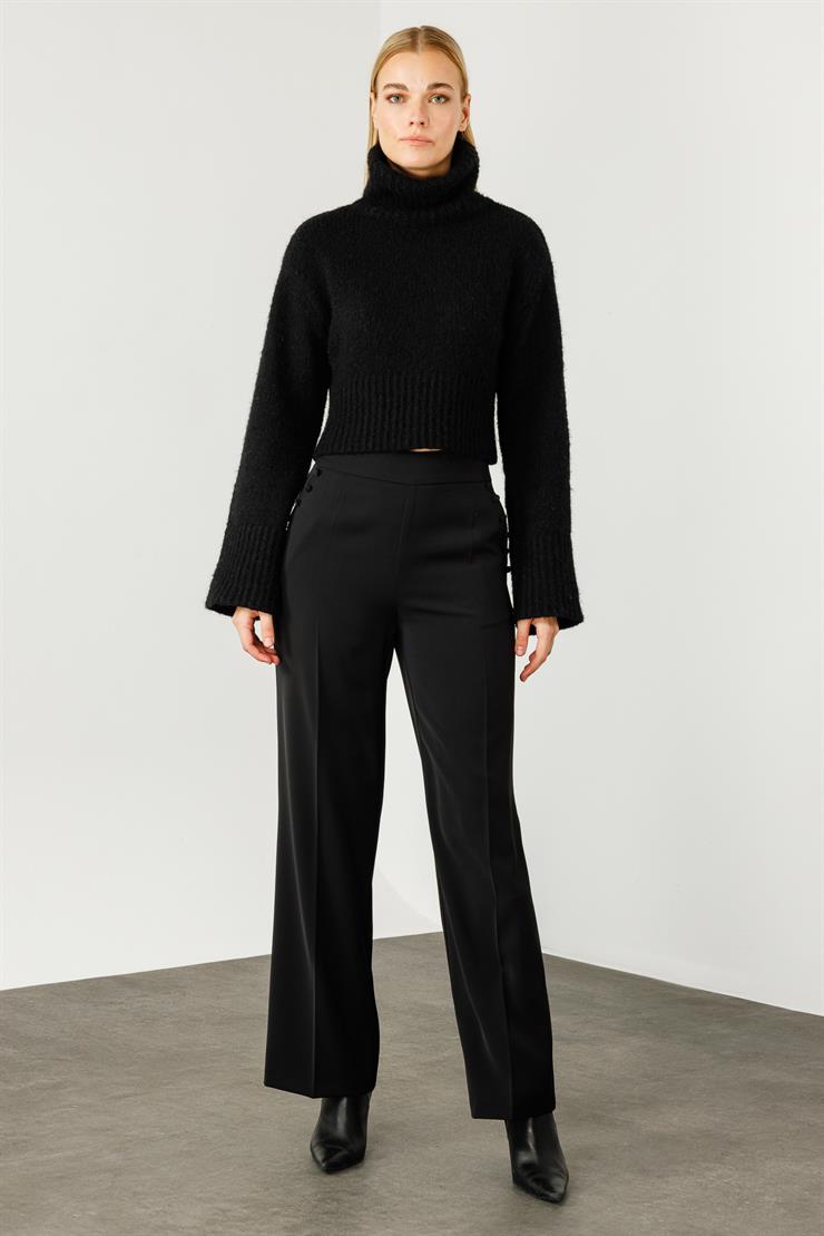 Modailgi  Yandan Cepli Düğme Detaylı Bol Paça Pantolon - 7964 Siyah