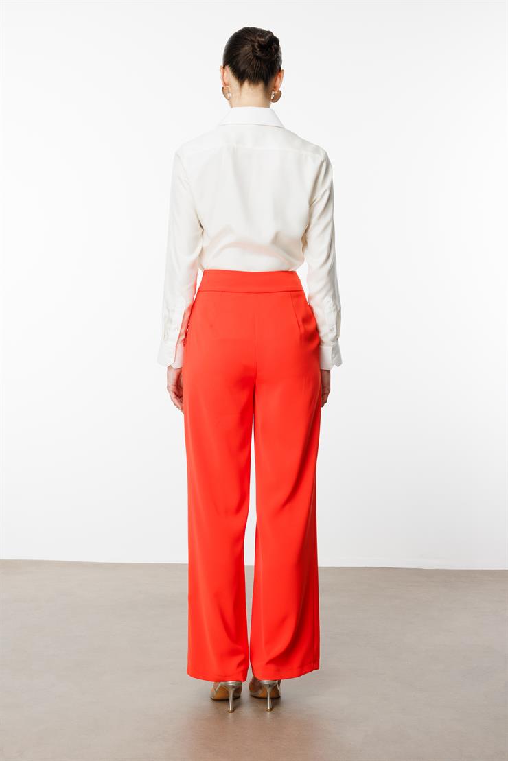 Modailgi  Yandan Cepli Düğme Detaylı Bol Paça Pantolon - 7964 Mercan