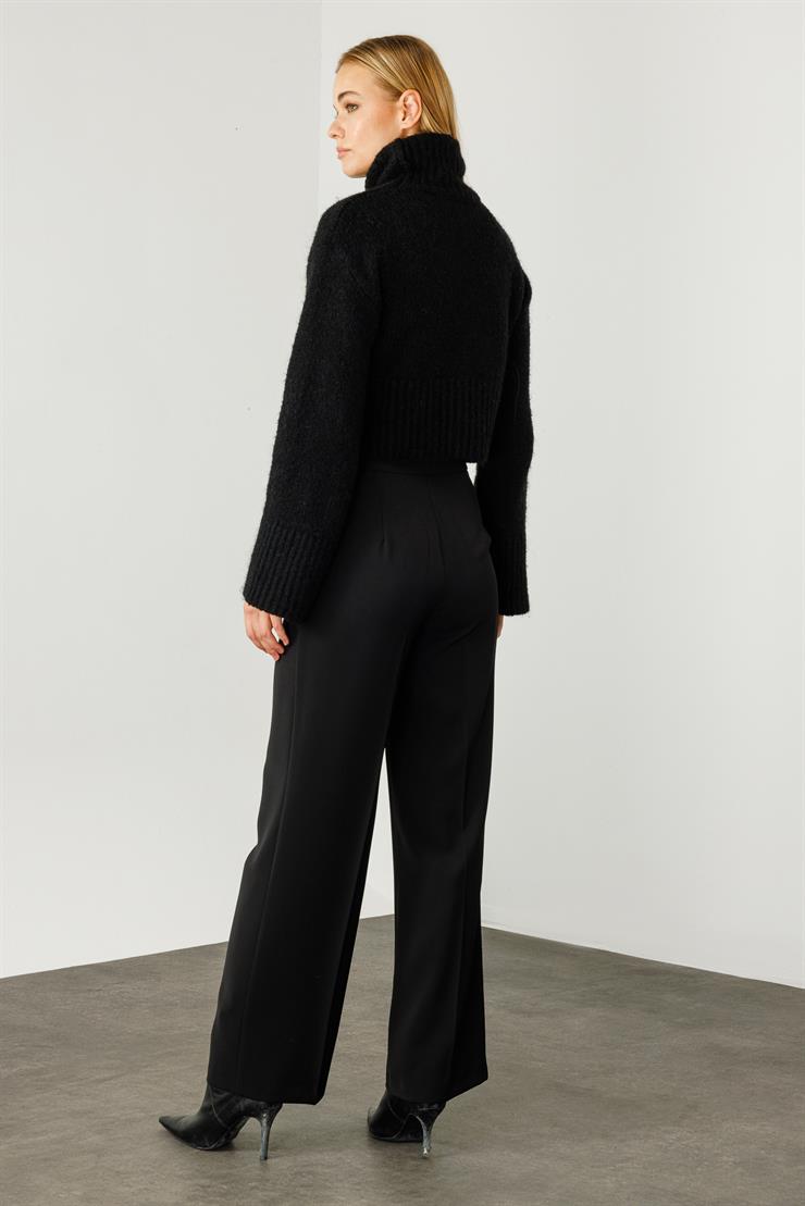 Modailgi  Yandan Cepli Düğme Detaylı Bol Paça Pantolon - 7964 Siyah