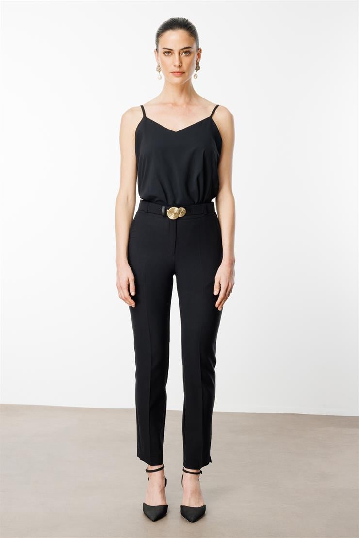 Modailgi  Yandan Cepli Kemer Detaylı Klasik Pantolon - 7615 Siyah