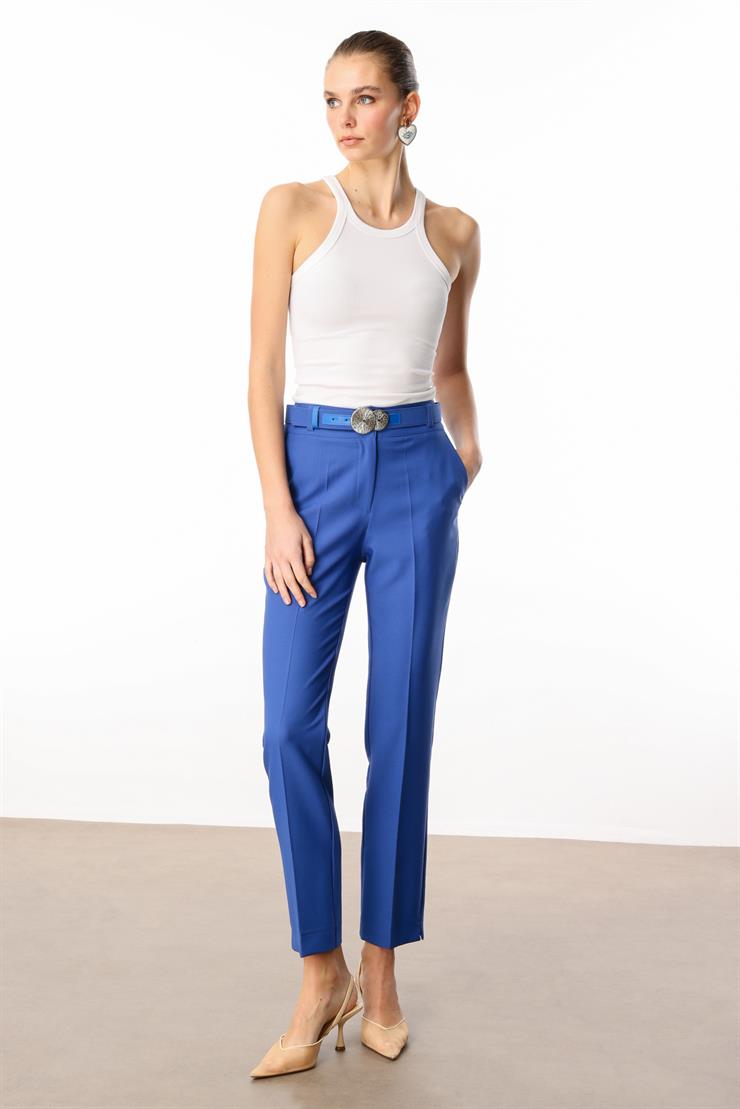 Modailgi  Yandan Cepli Kemer Detaylı Klasik Pantolon - 7615 Mavi