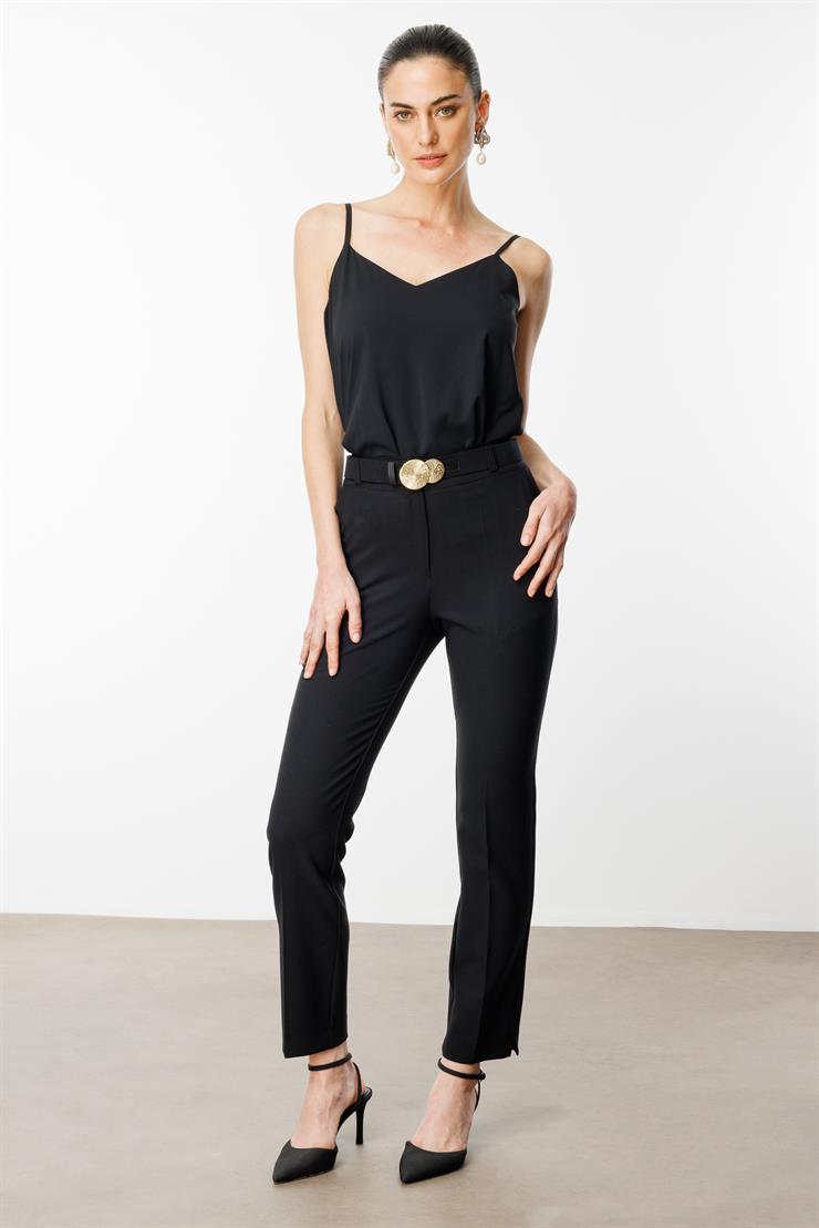 Modailgi  Yandan Cepli Kemer Detaylı Klasik Pantolon - 7615 Siyah