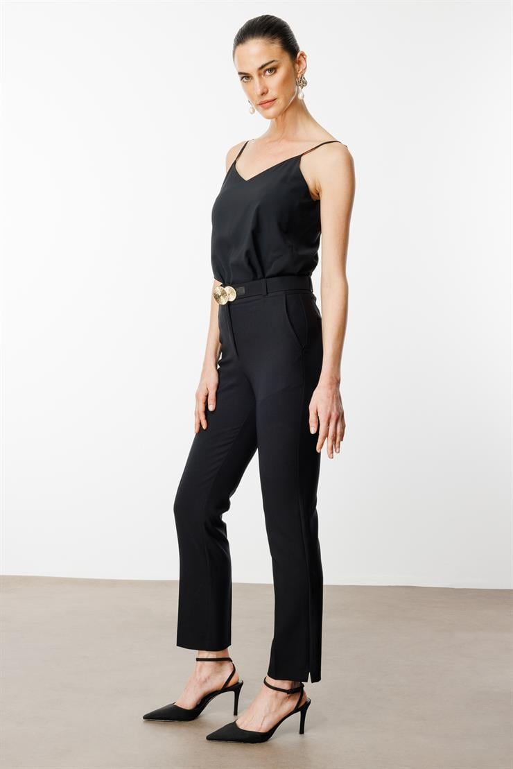 Modailgi  Yandan Cepli Kemer Detaylı Klasik Pantolon - 7615 Siyah