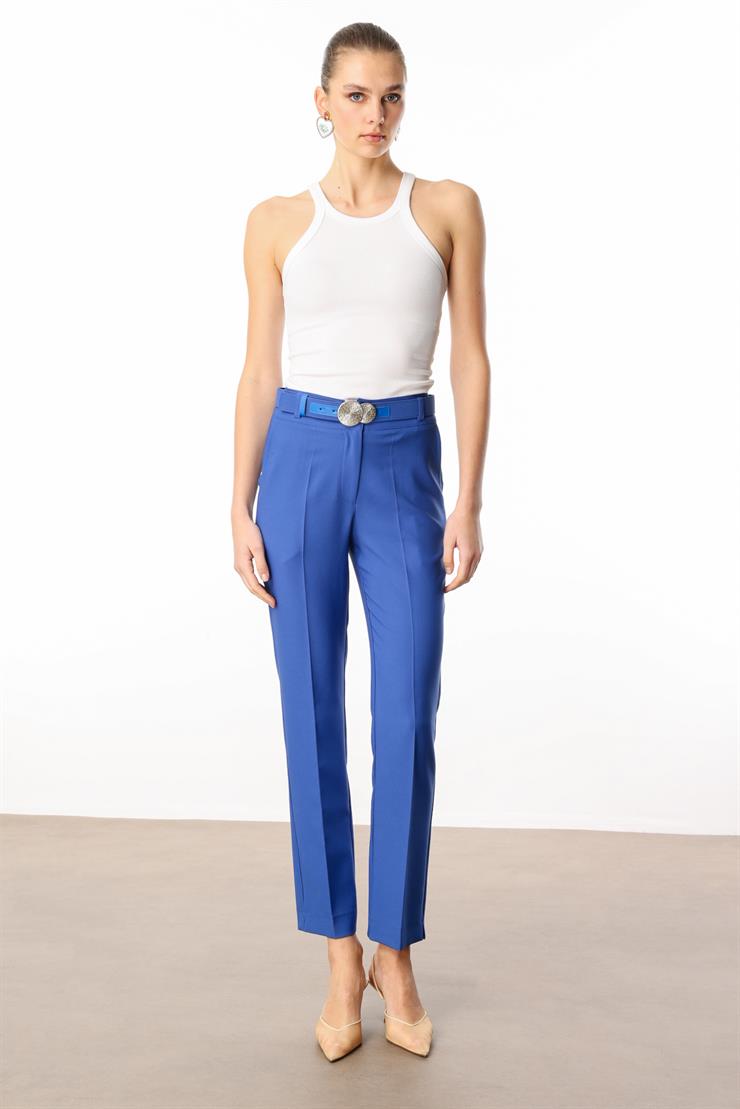 Modailgi  Yandan Cepli Kemer Detaylı Klasik Pantolon - 7615 Mavi