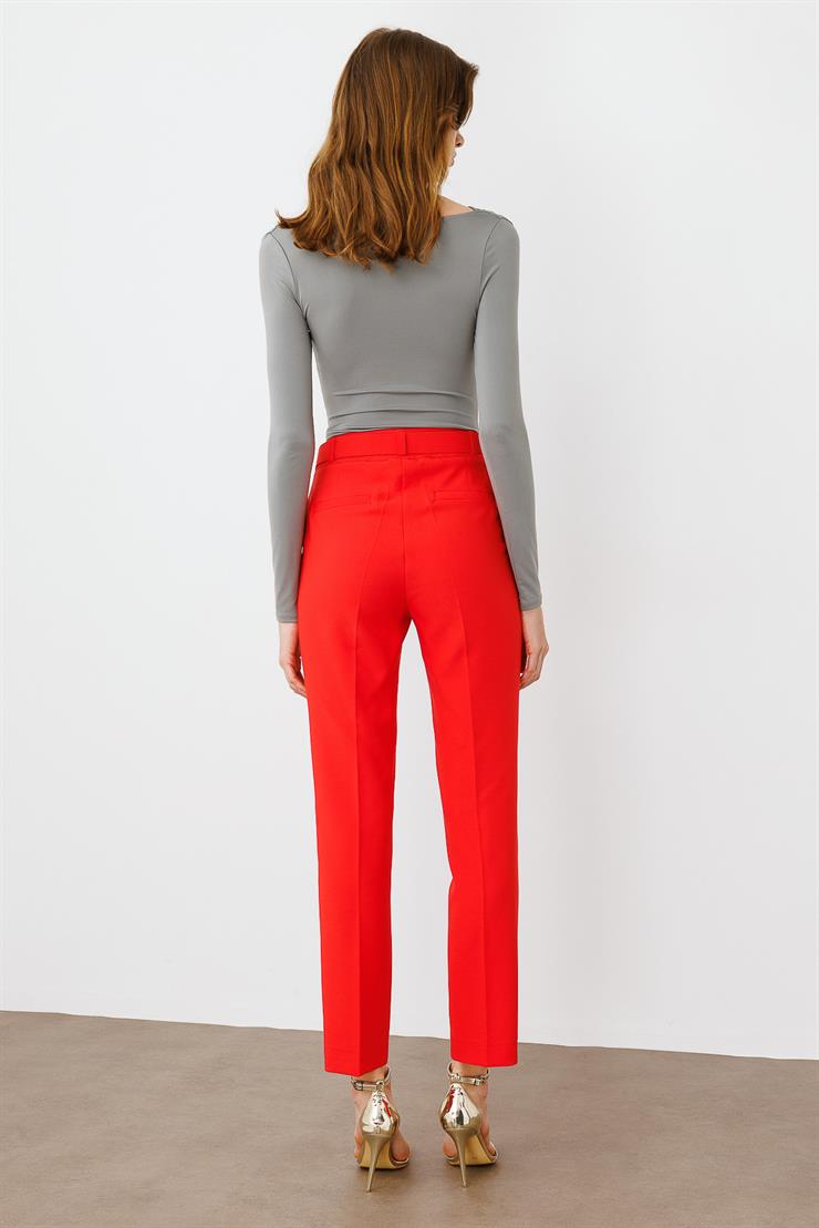 Modailgi  Yandan Cepli Kemer Detaylı Klasik Pantolon - 7615 Mercan