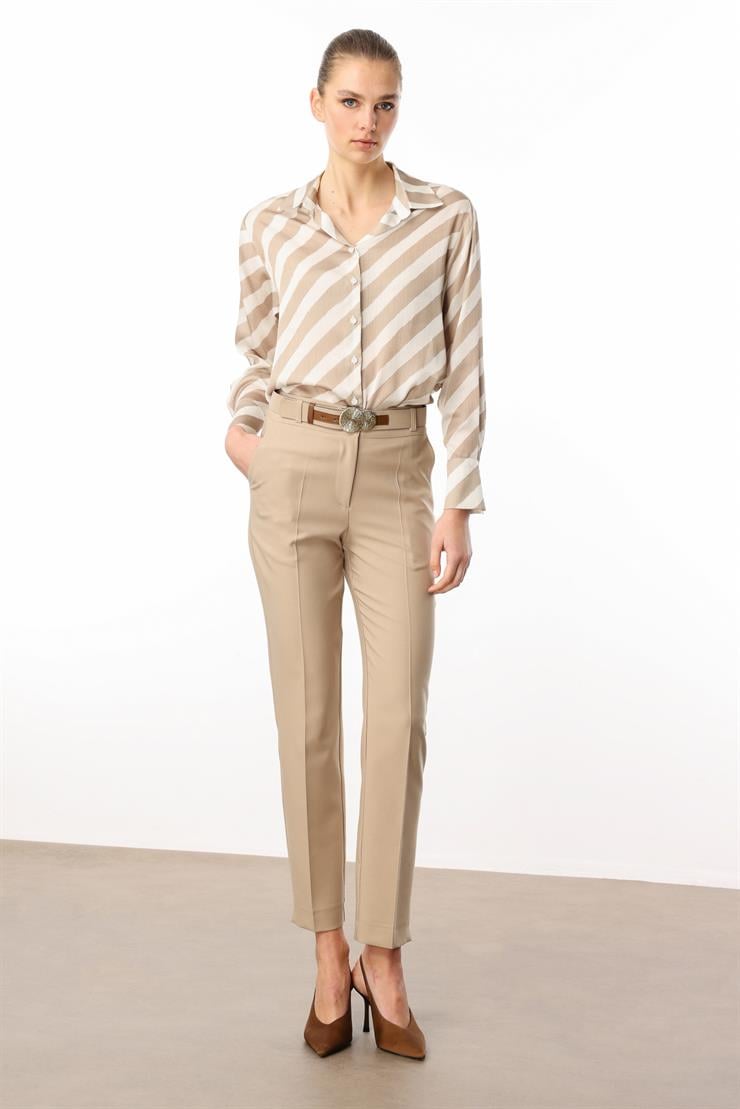 Modailgi  Yandan Cepli Kemer Detaylı Klasik Pantolon - 7615 Taş