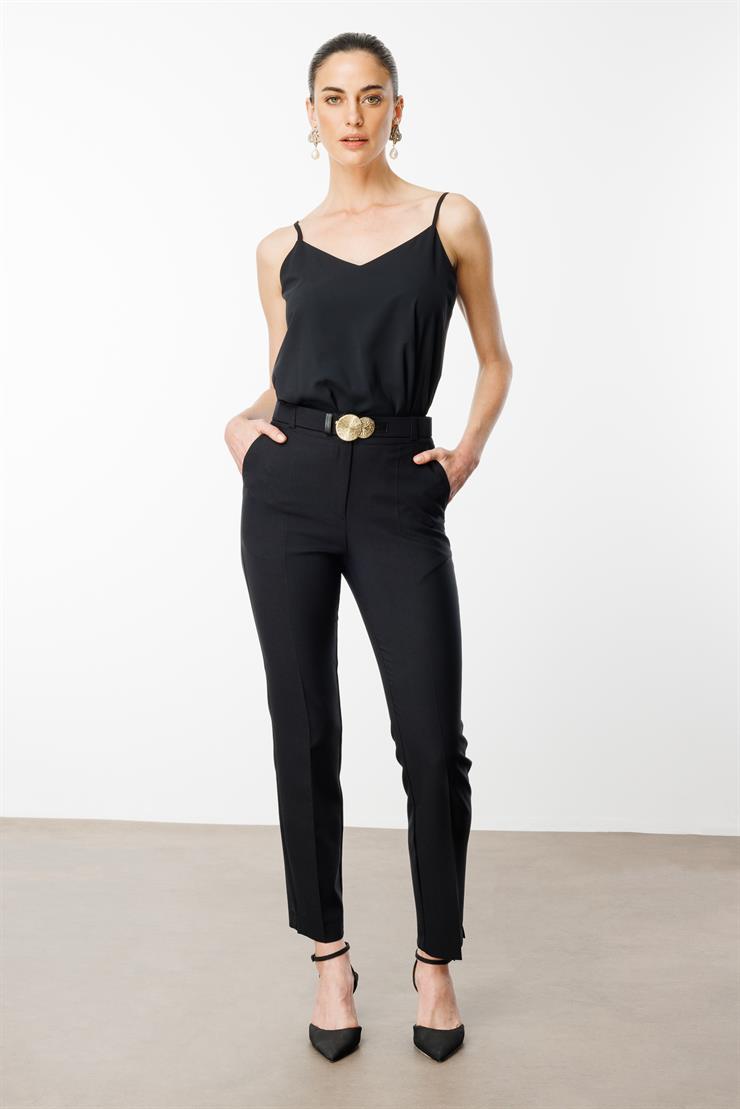 Modailgi  Yandan Cepli Kemer Detaylı Klasik Pantolon - 7615 Siyah