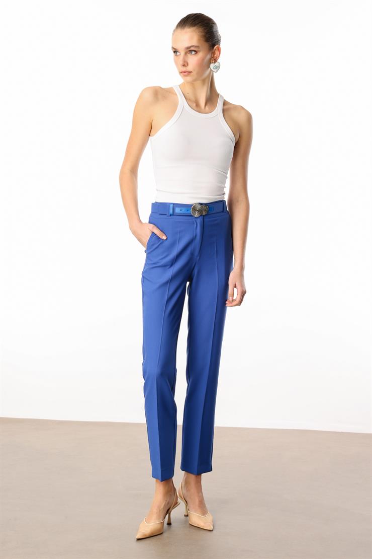 Modailgi  Yandan Cepli Kemer Detaylı Klasik Pantolon - 7615 Mavi