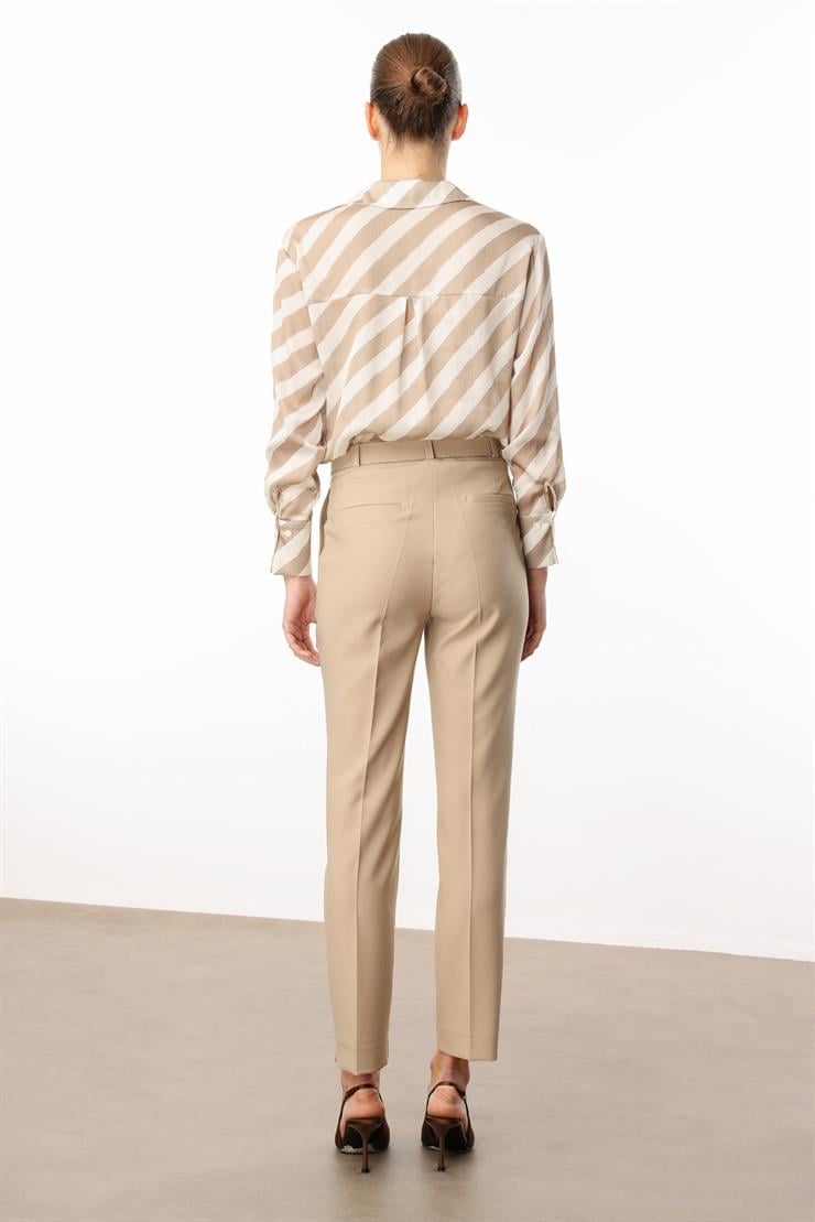 Modailgi  Yandan Cepli Kemer Detaylı Klasik Pantolon - 7615 Taş