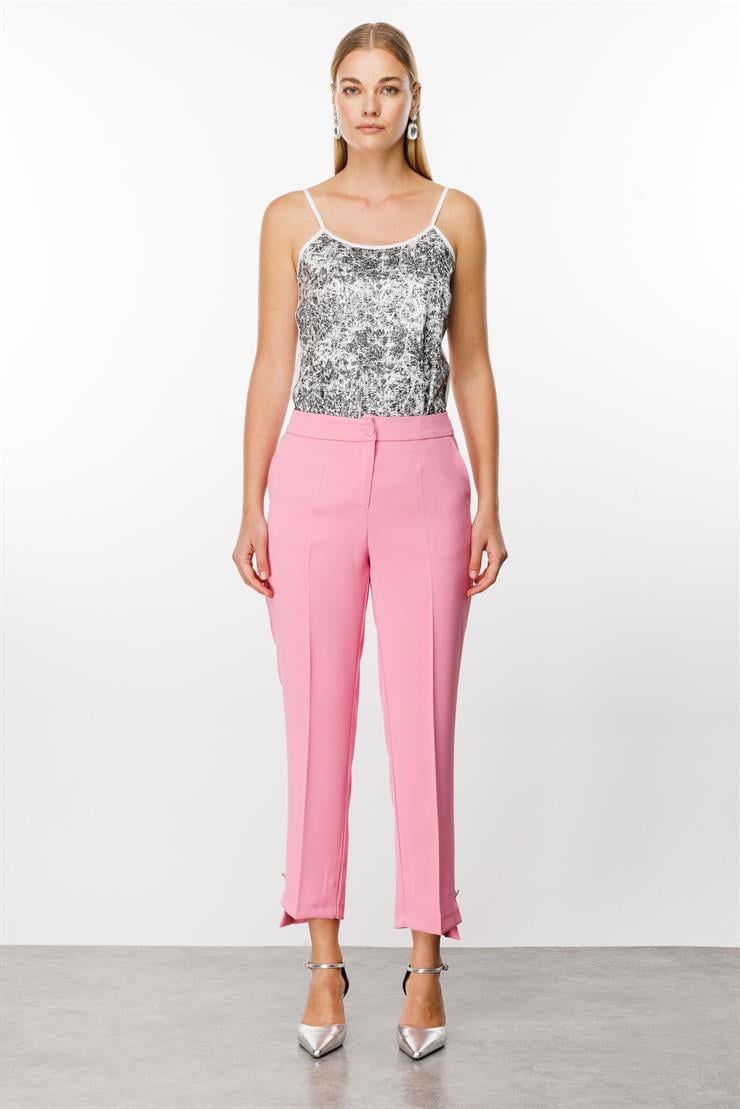 Modailgi  Yandan Cepli Paçası Asimetrik ve Düğmeli Pantolon - 7572 Pembe