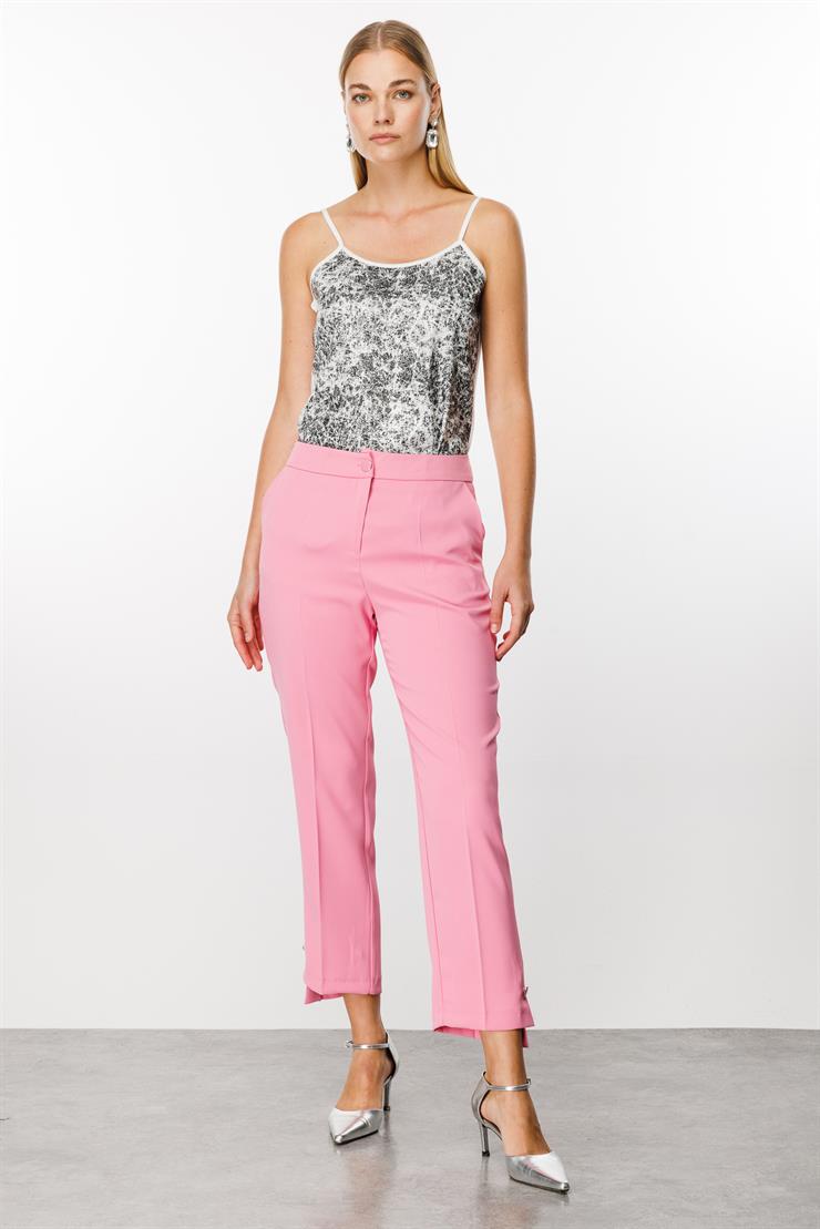 Modailgi  Yandan Cepli Paçası Asimetrik ve Düğmeli Pantolon - 7572 Pembe