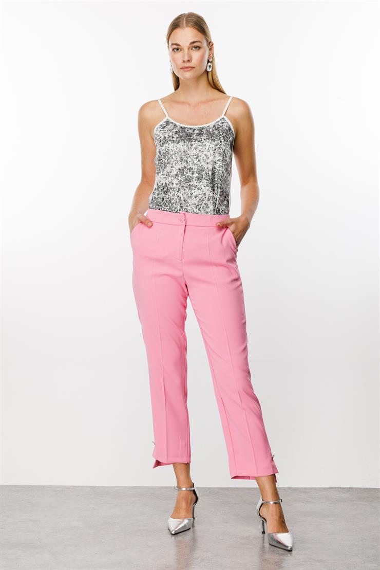 Modailgi  Yandan Cepli Paçası Asimetrik ve Düğmeli Pantolon - 7572 Pembe