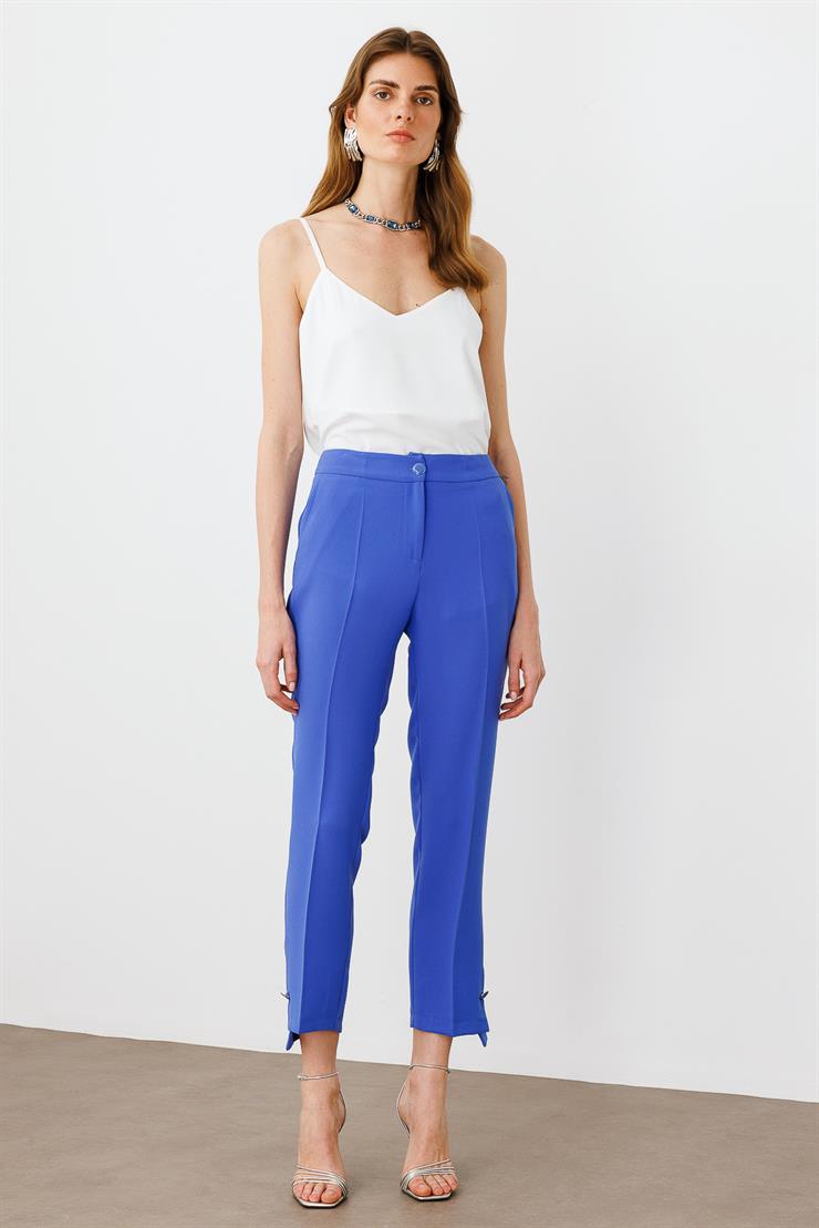 Modailgi  Yandan Cepli Paçası Asimetrik ve Düğmeli Pantolon - 7572 İndigo