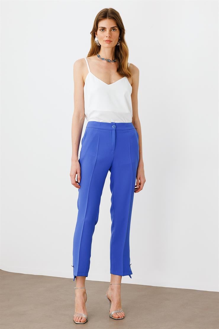 Modailgi  Yandan Cepli Paçası Asimetrik ve Düğmeli Pantolon - 7572 İndigo
