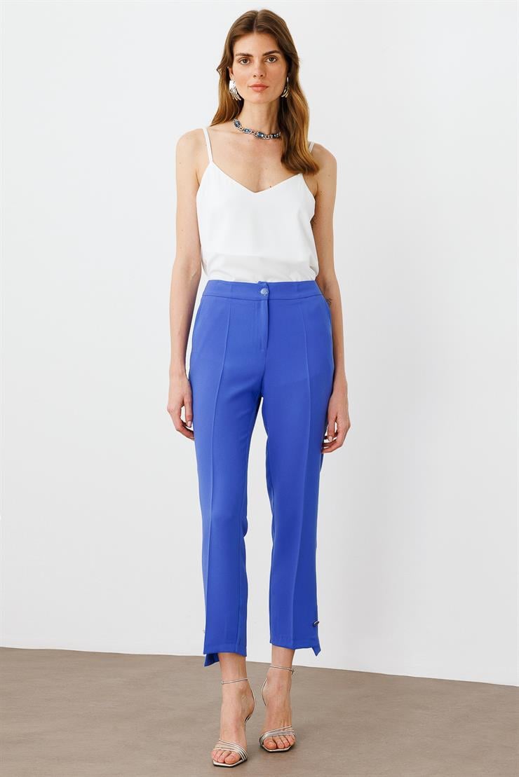 Modailgi  Yandan Cepli Paçası Asimetrik ve Düğmeli Pantolon - 7572 İndigo