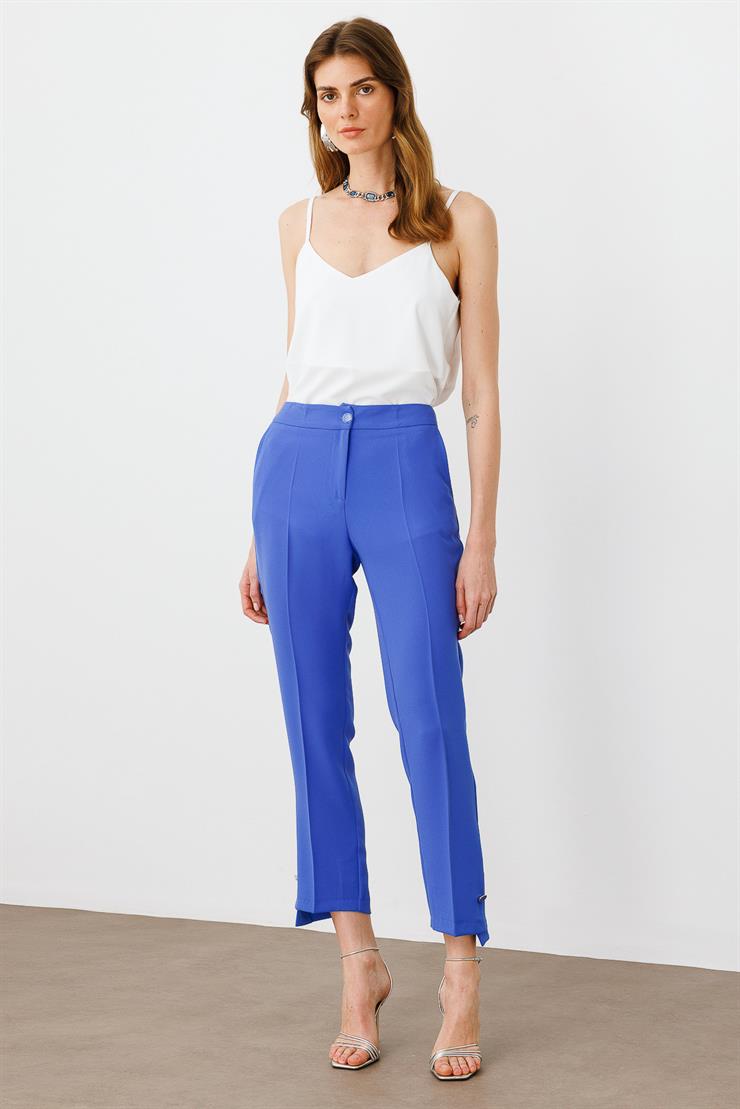 Modailgi  Yandan Cepli Paçası Asimetrik ve Düğmeli Pantolon - 7572 İndigo