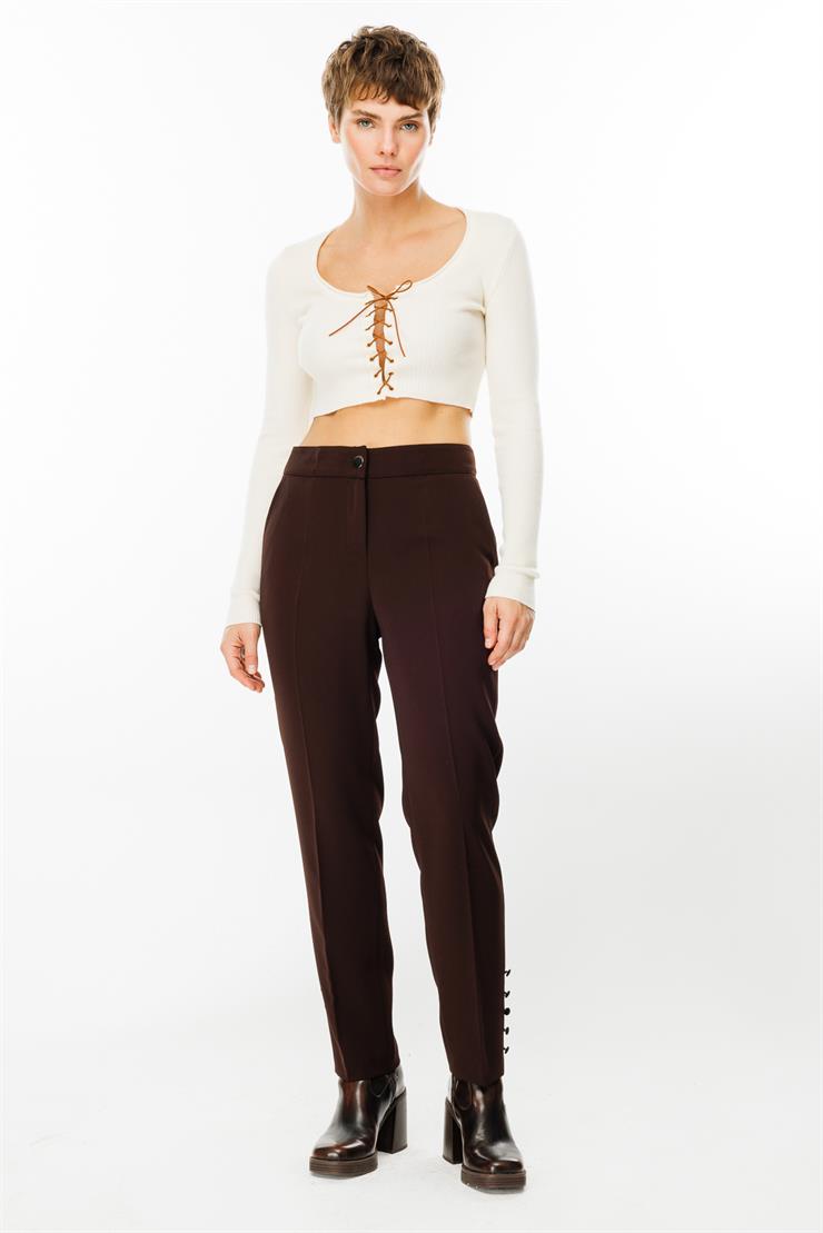 Modailgi  Yandan Cepli Paçası Düğme Detaylı Pantolon - 7061 Kahve