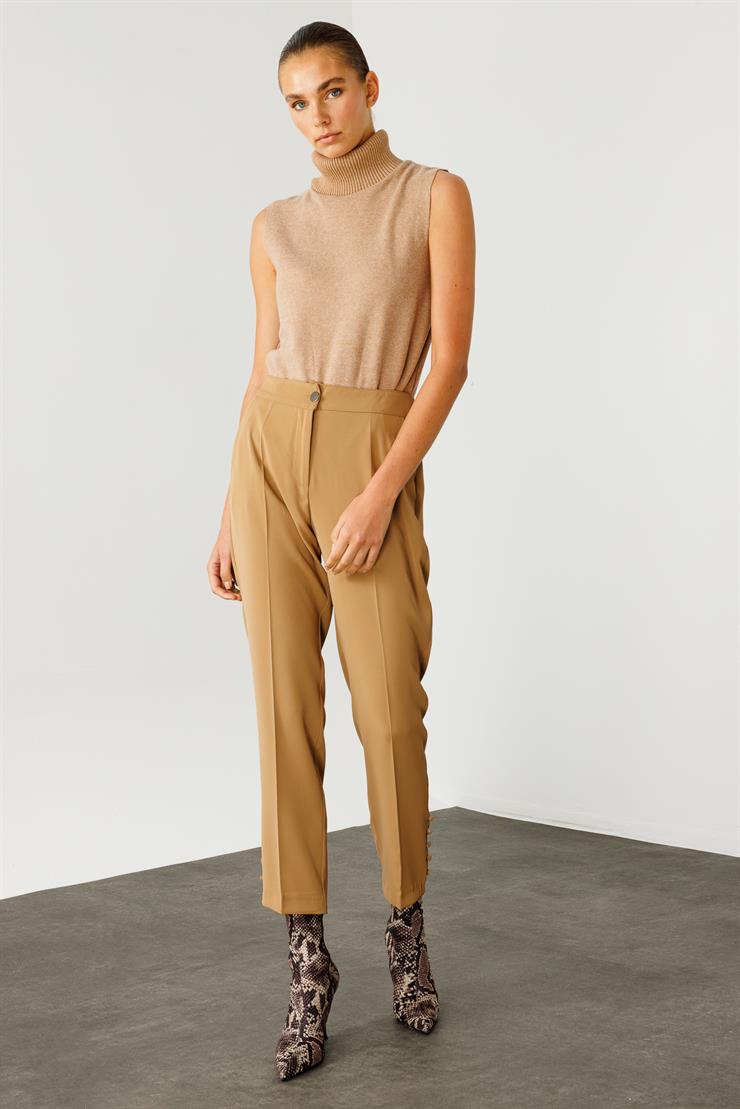 Modailgi  Yandan Cepli Paçası Düğme Detaylı Pantolon - 7061 Camel