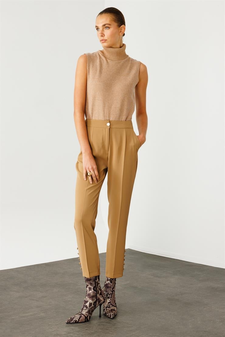 Modailgi  Yandan Cepli Paçası Düğme Detaylı Pantolon - 7061 Camel