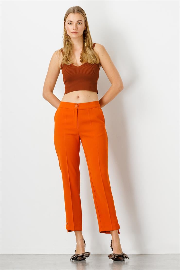 Modailgi  Yandan Cepli Paçası Düğme Detaylı Pantolon Orange