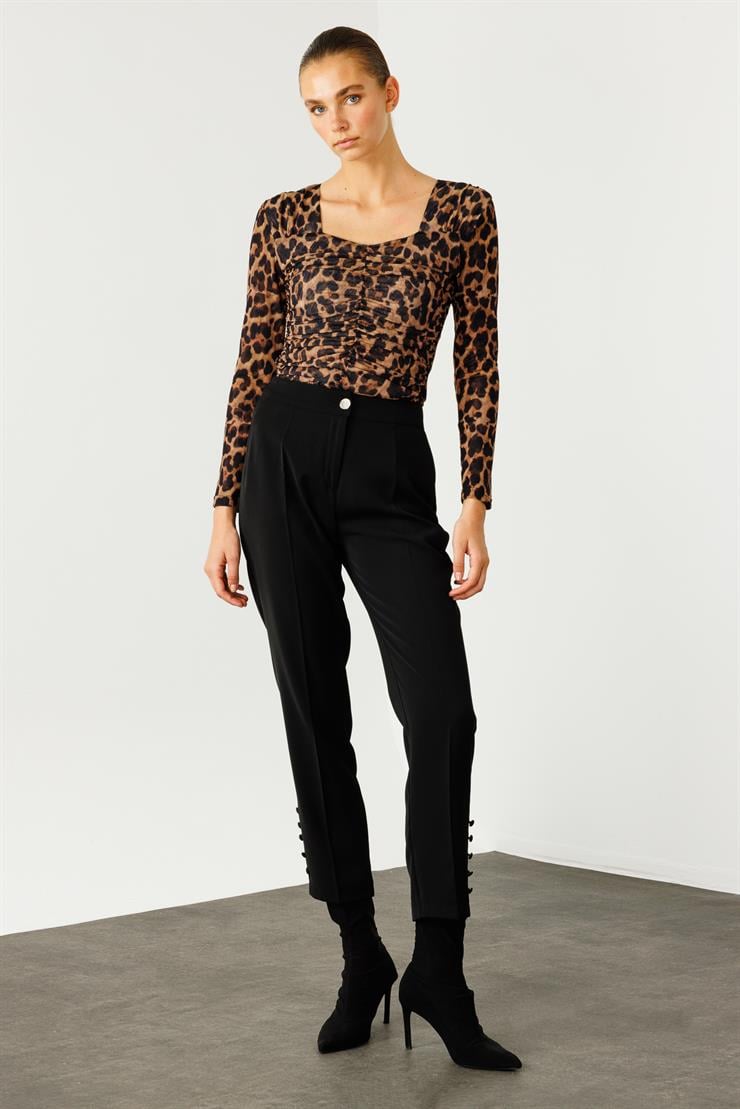 Modailgi  Yandan Cepli Paçası Düğme Detaylı Pantolon - 7061 Siyah