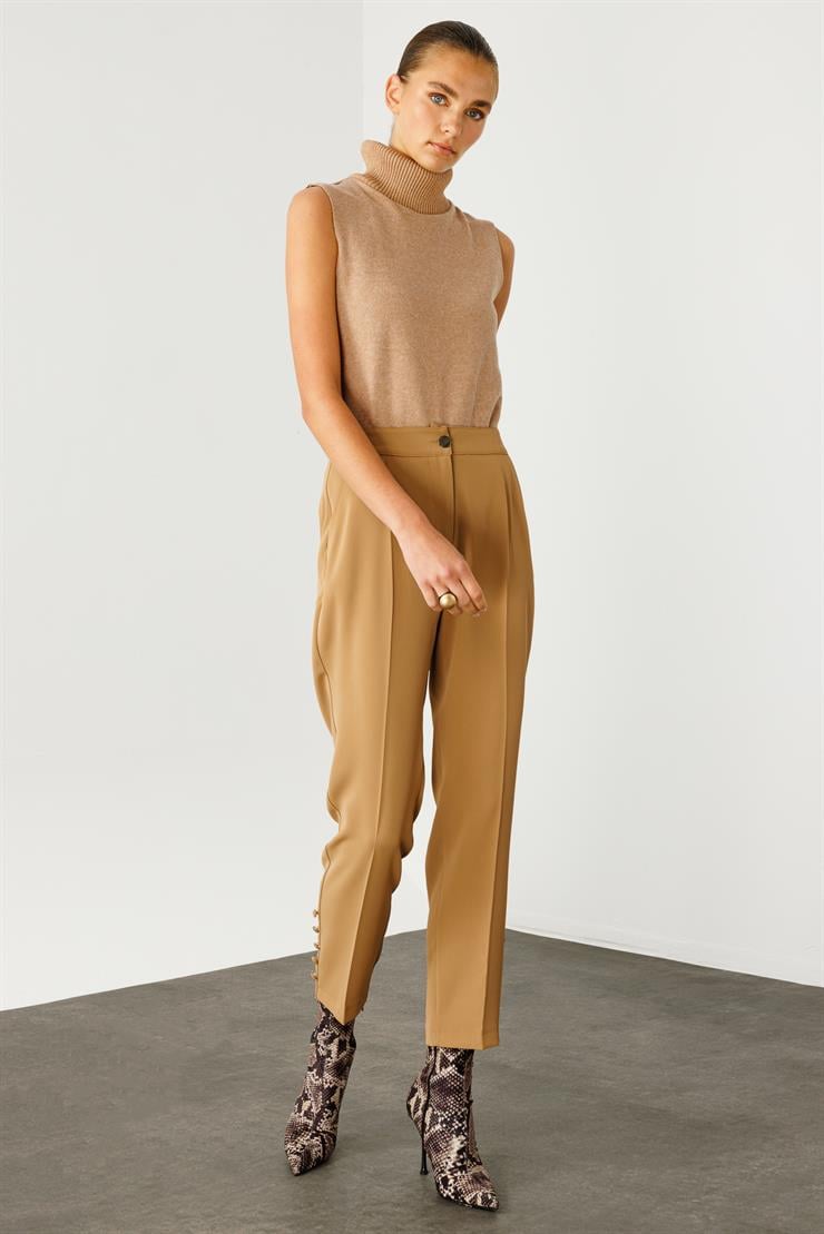 Modailgi  Yandan Cepli Paçası Düğme Detaylı Pantolon - 7061 Camel