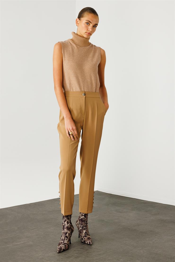 Modailgi  Yandan Cepli Paçası Düğme Detaylı Pantolon - 7061 Camel